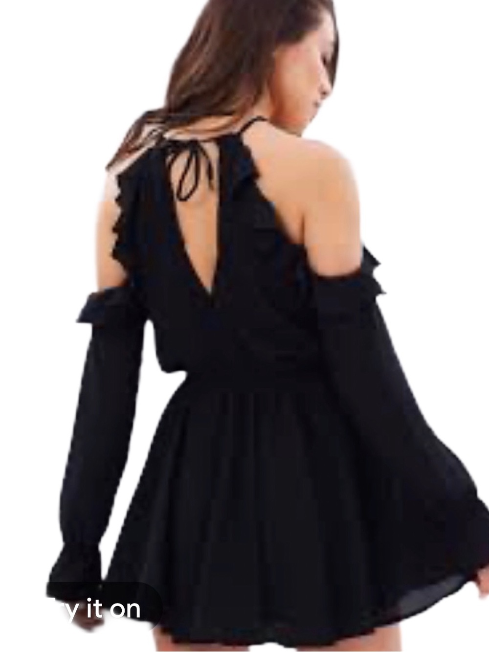 Free People Black Backless Cold-Shoulder Ruffle Dress